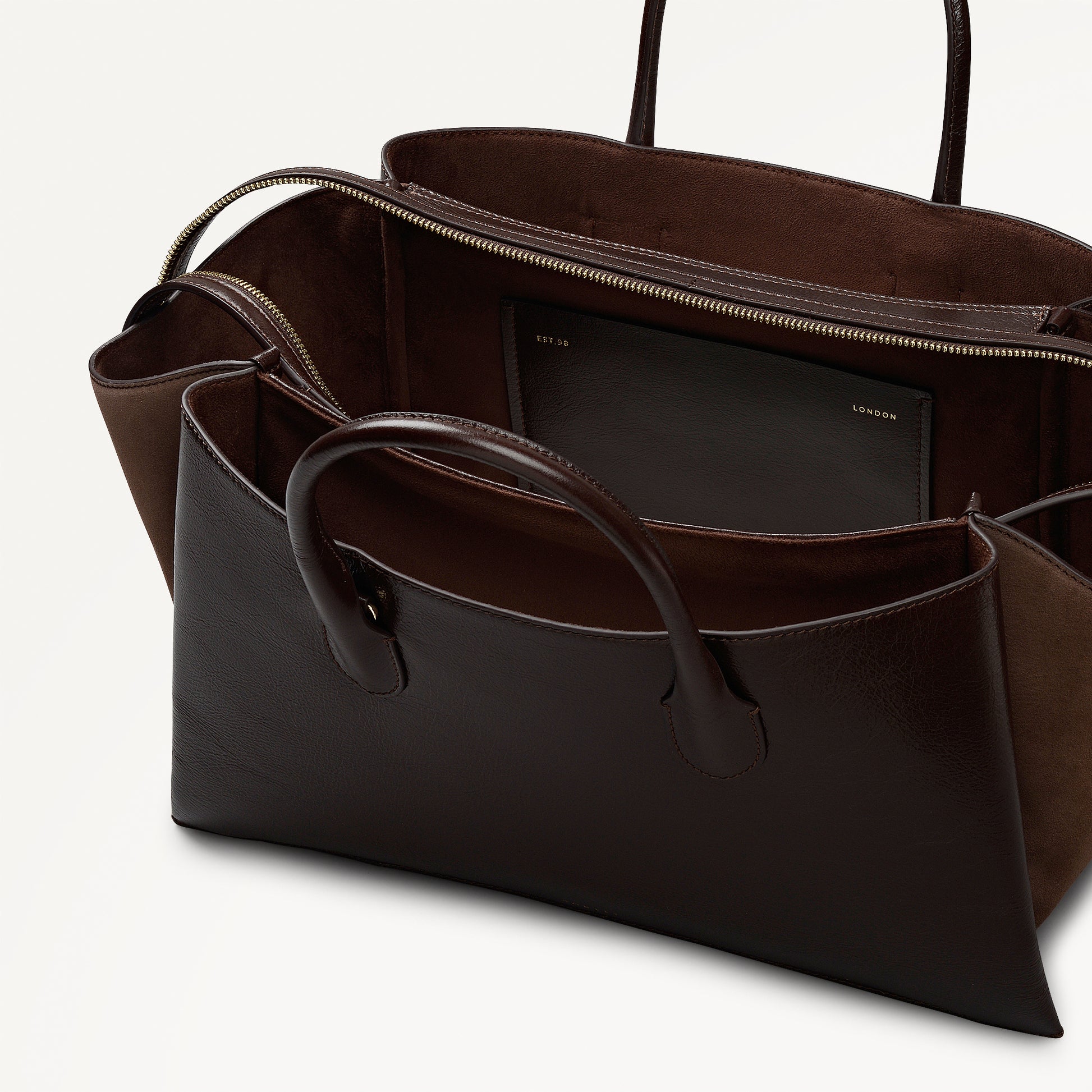 The Romilly Leather Large Ziptop Grab Bag in Dark Oak - 112267