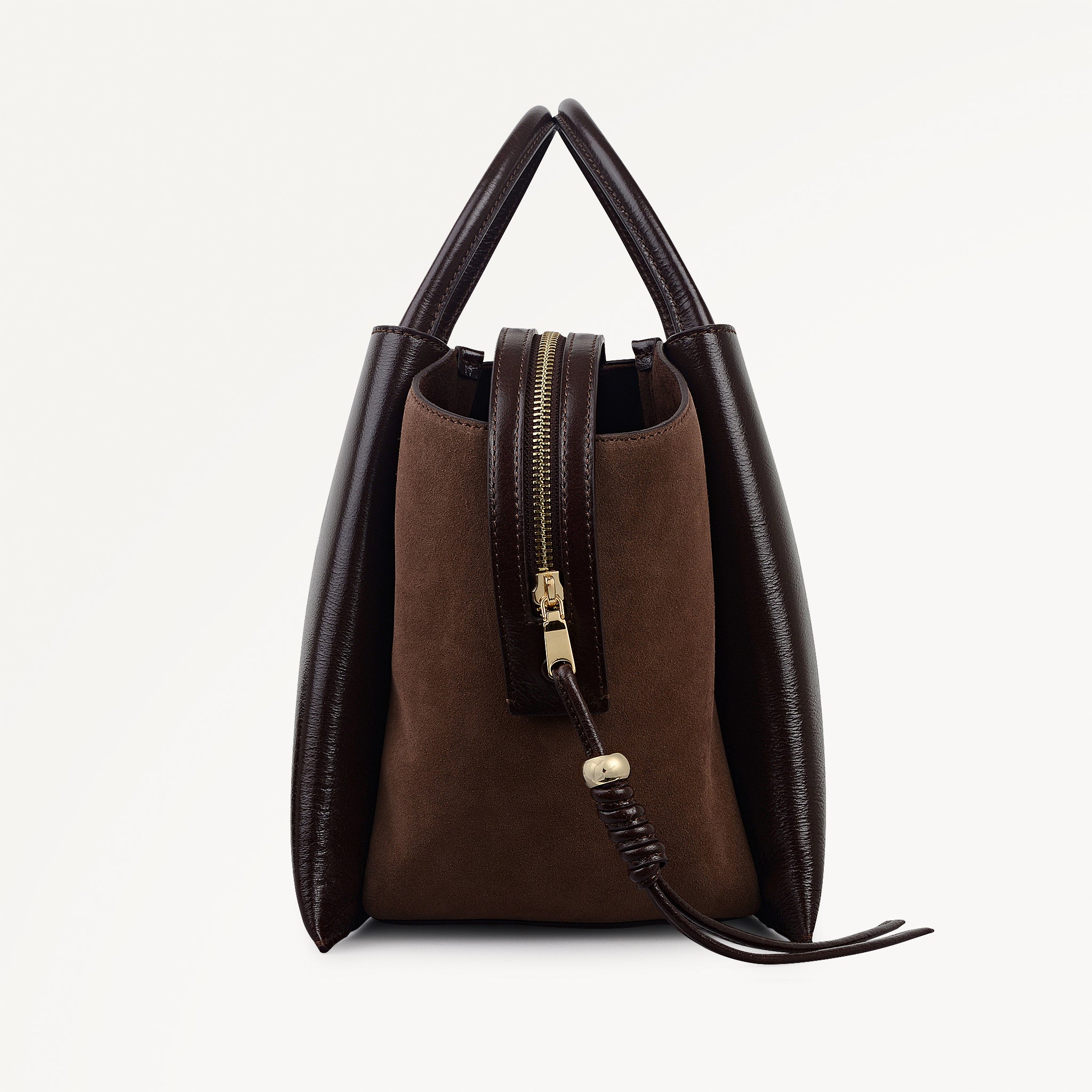 The Romilly Leather Large Ziptop Satchel Bag in Dark Oak - 112267