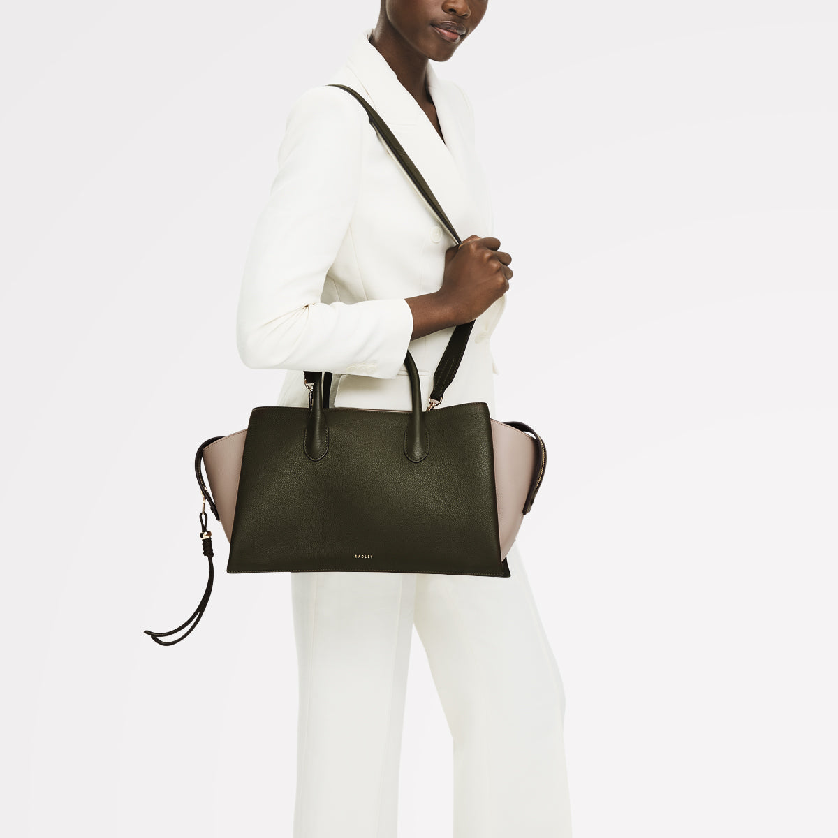 The Romilly Leather Large Ziptop Satchel Bag in Pine Needle - 112268