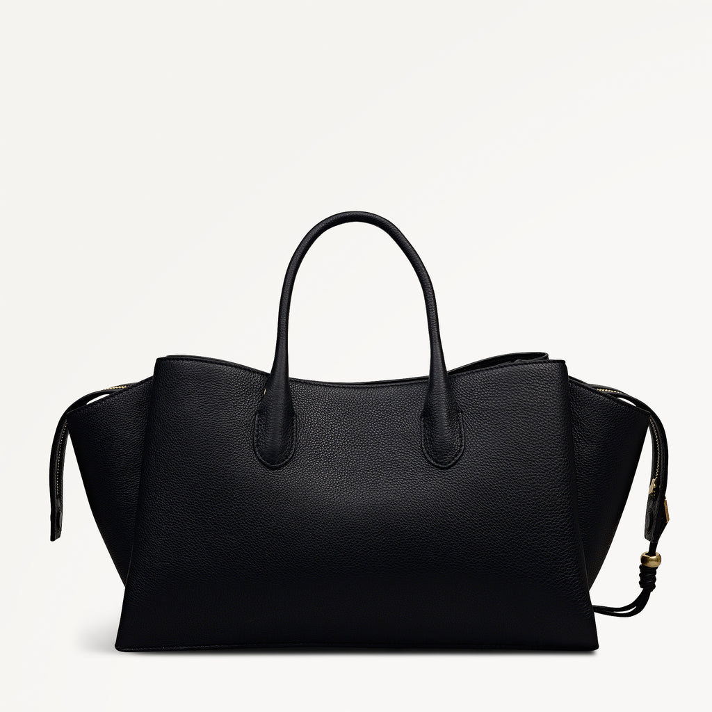 The Romilly Leather Large Ziptop Grab Bag in Black - 112269