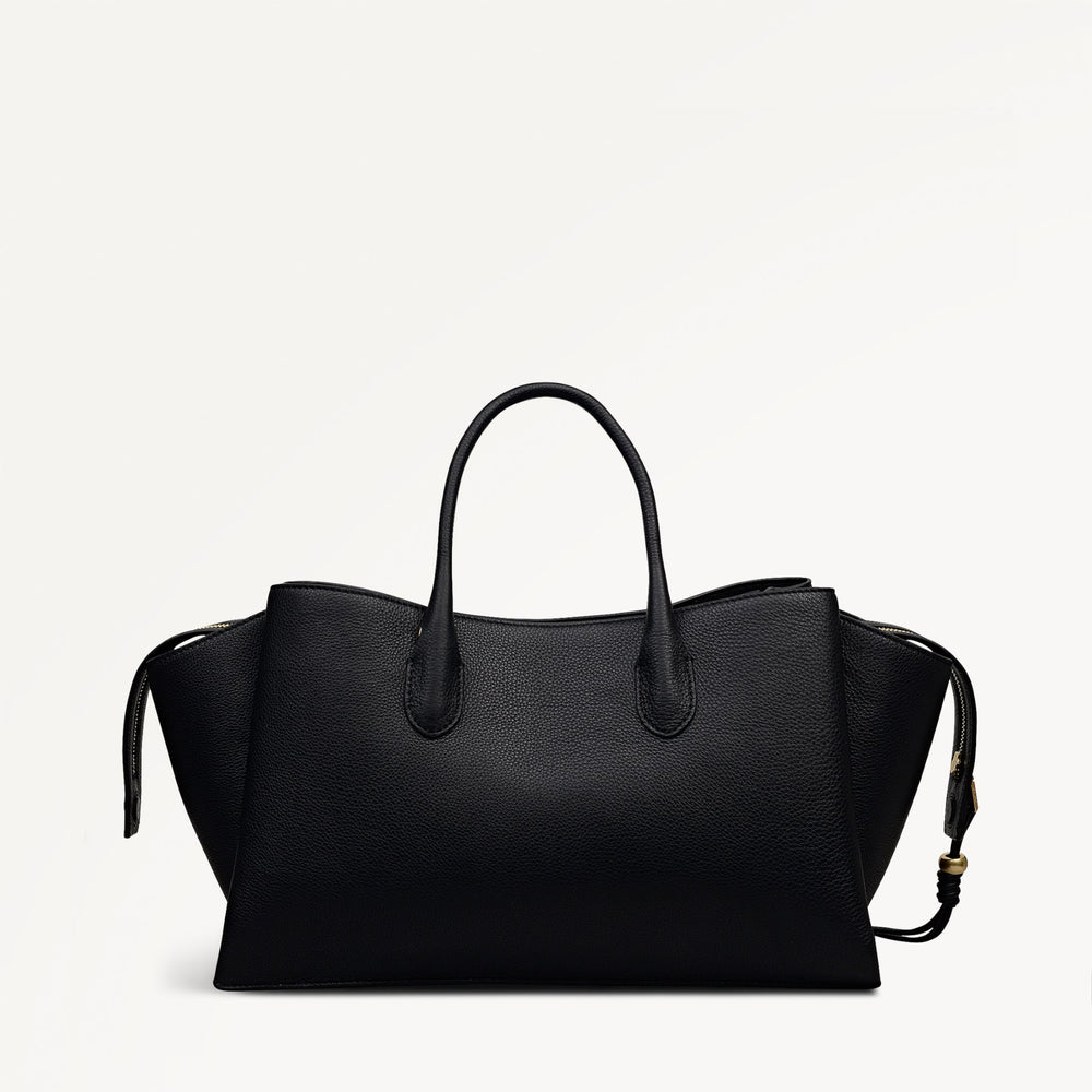 The Romilly Leather Large Ziptop Satchel Bag in Black - 112269