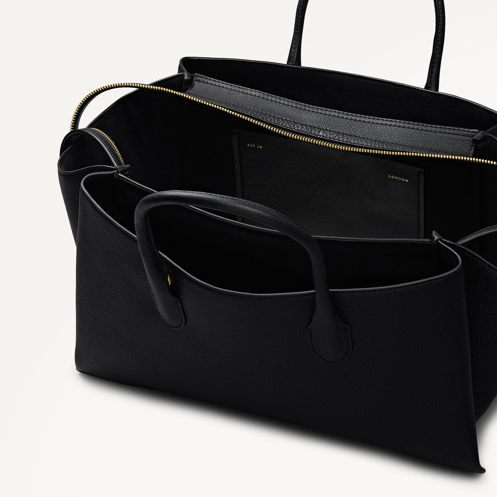 The Romilly Leather Large Ziptop Satchel Bag in Black - 112269