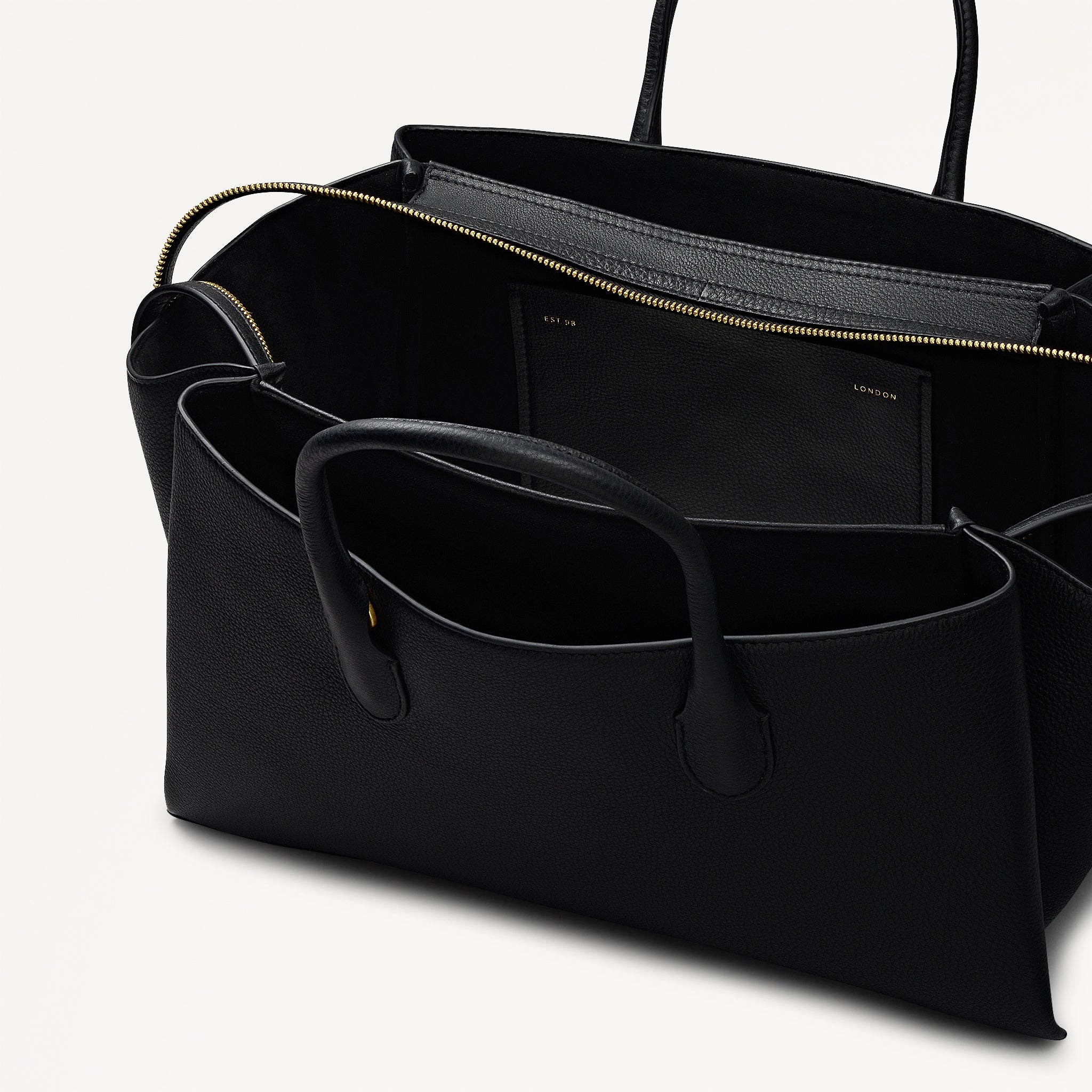 The Romilly Leather Large Ziptop Satchel Bag in Black - 112269