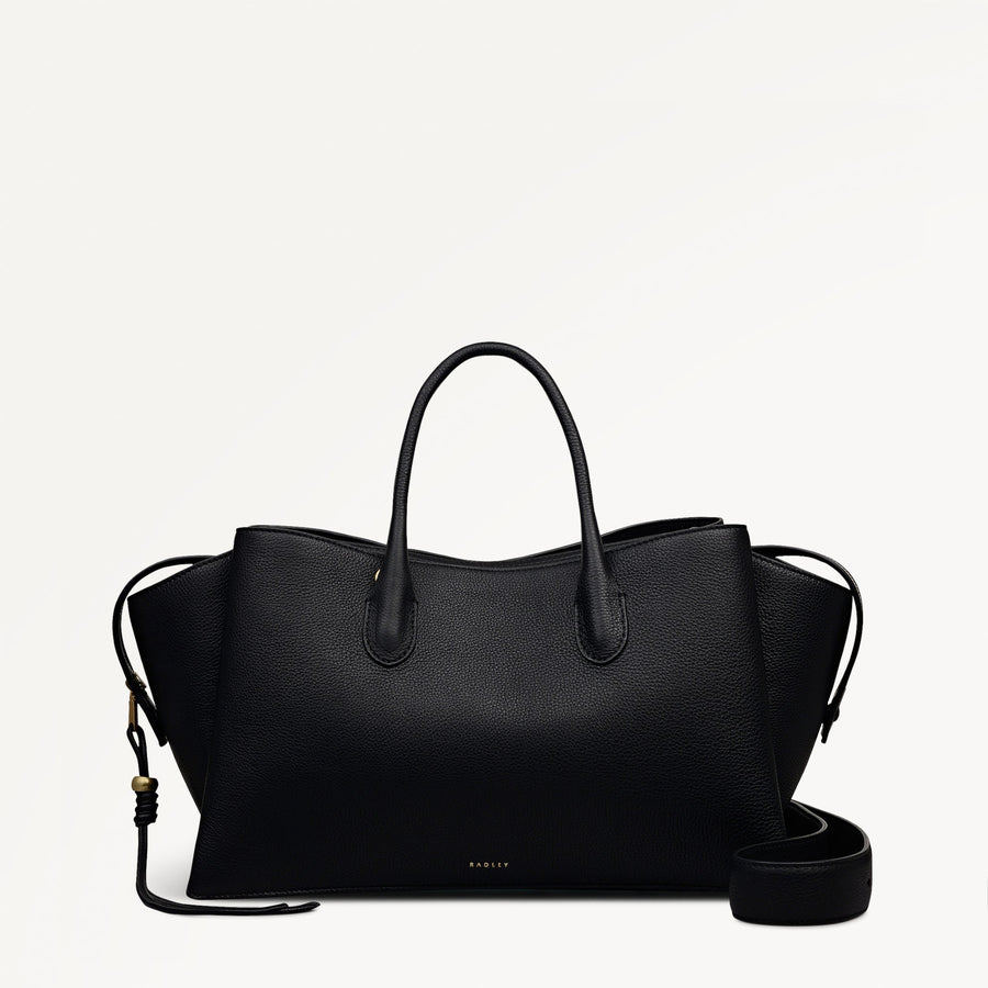 The Romilly Leather Large Ziptop Grab Bag in Black - 112269