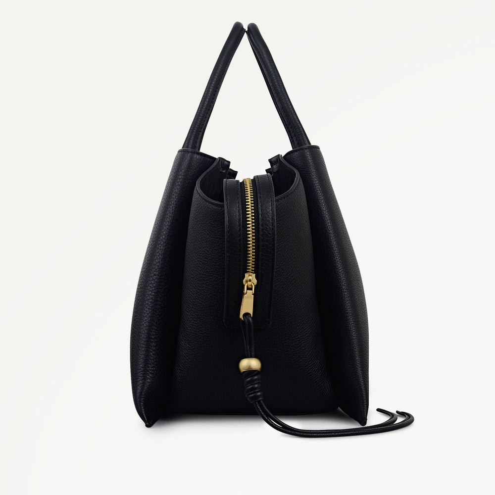 The Romilly Leather Large Ziptop Satchel Bag in Black - 112269