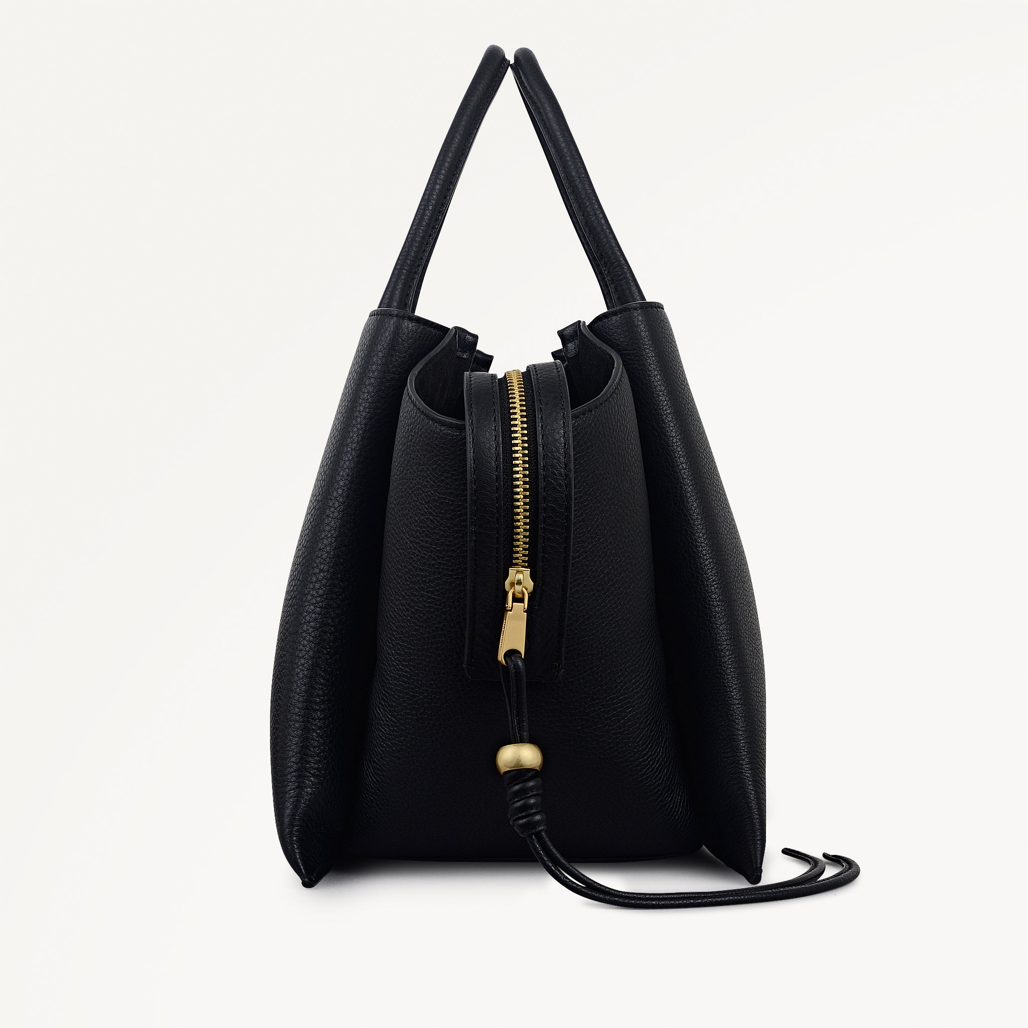 The Romilly Leather Large Ziptop Satchel Bag in Black - 112269