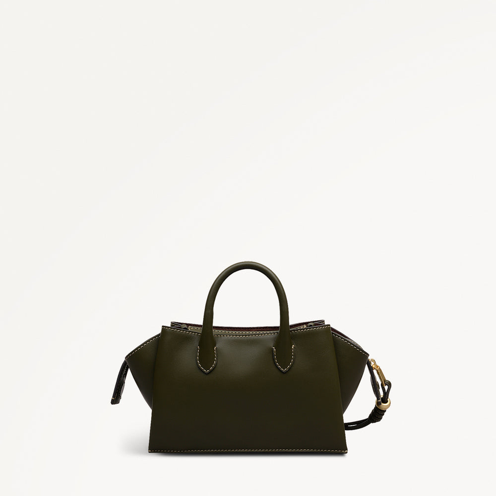 The Romilly Leather Small Ziptop Satchel Bag in Pine Needle - 112270
