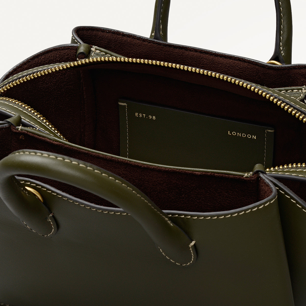 The Romilly Leather Small Ziptop Satchel Bag in Pine Needle - 112270