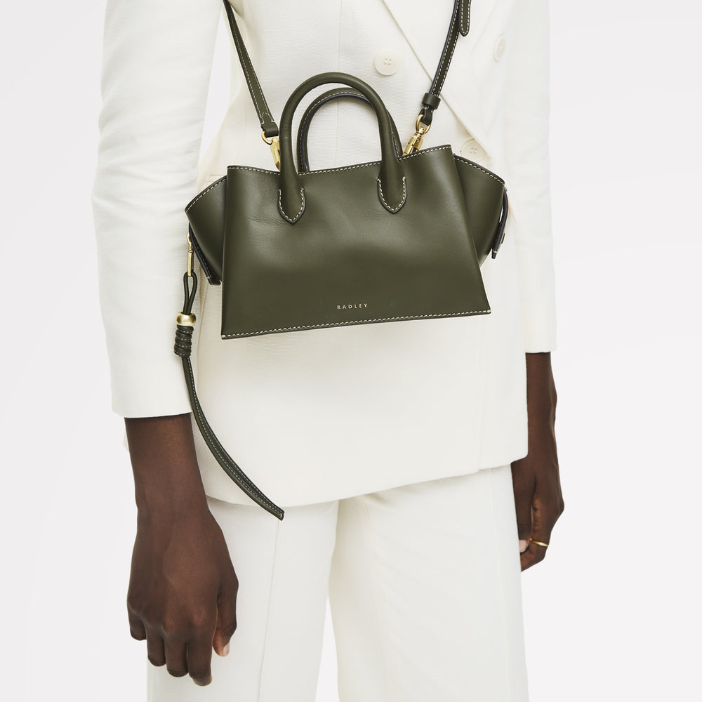 The Romilly Leather Small Ziptop Satchel Bag in Pine Needle - 112270