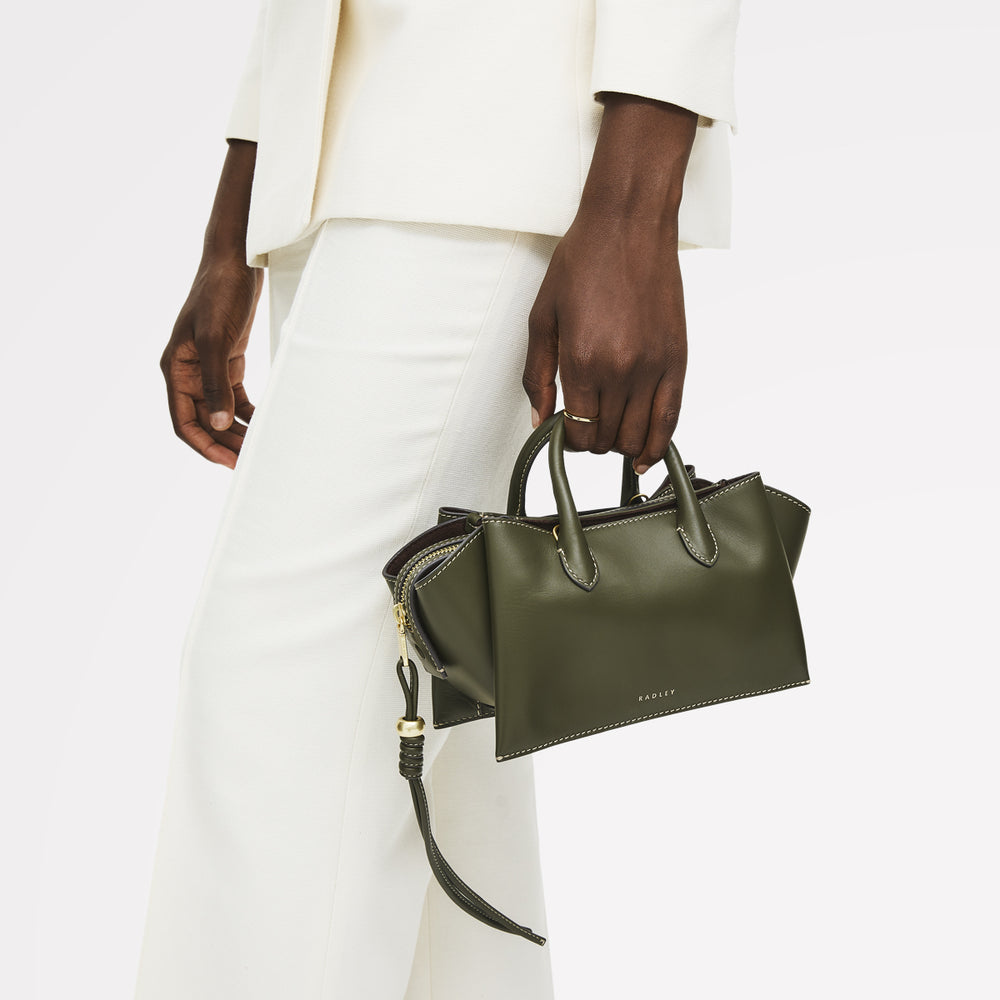 The Romilly Leather Small Ziptop Satchel Bag in Pine Needle - 112270