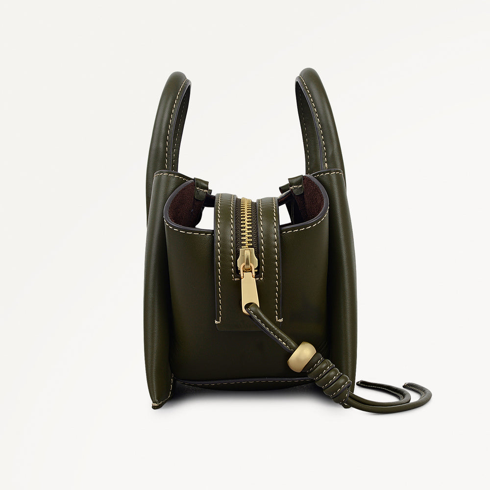 The Romilly Leather Small Ziptop Satchel Bag in Pine Needle - 112270