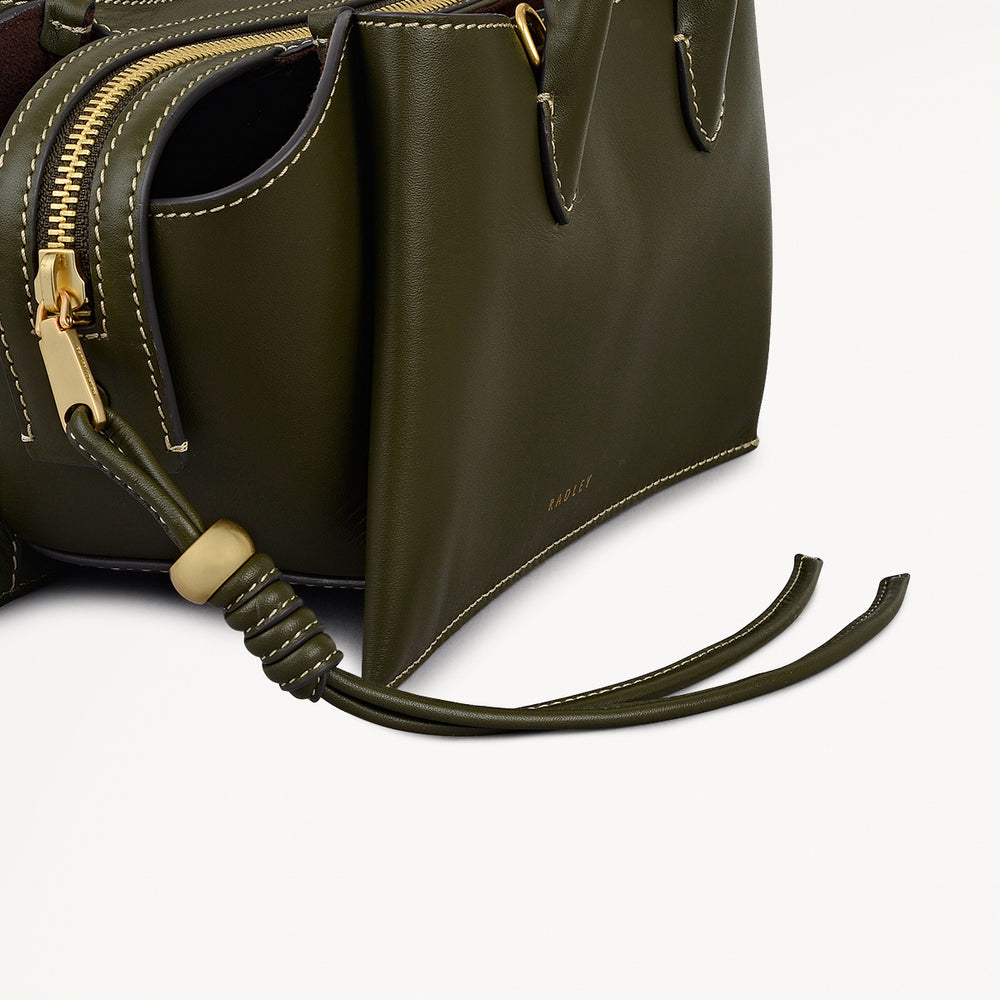The Romilly Leather Small Ziptop Satchel Bag in Pine Needle - 112270