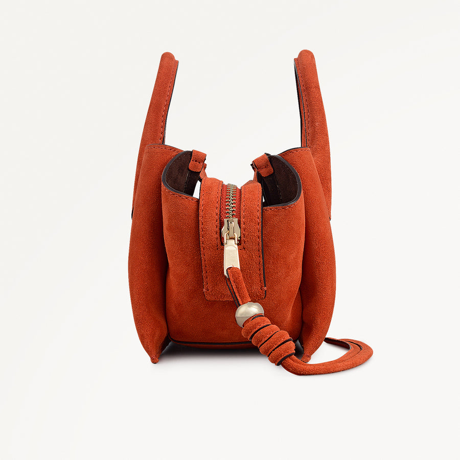 The Romilly Leather Small Ziptop Grab Bag in Flame - 112271