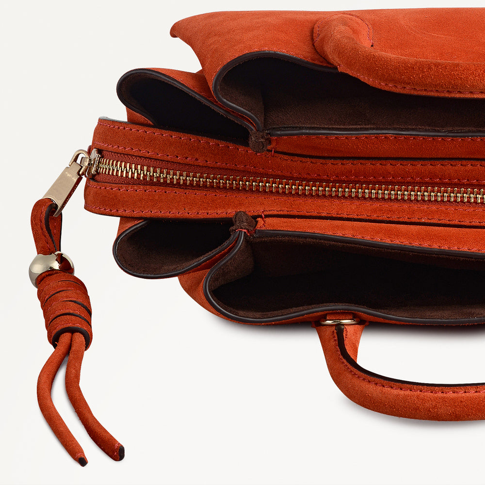 The Romilly Leather Small Ziptop Satchel Bag in Flame - 112271