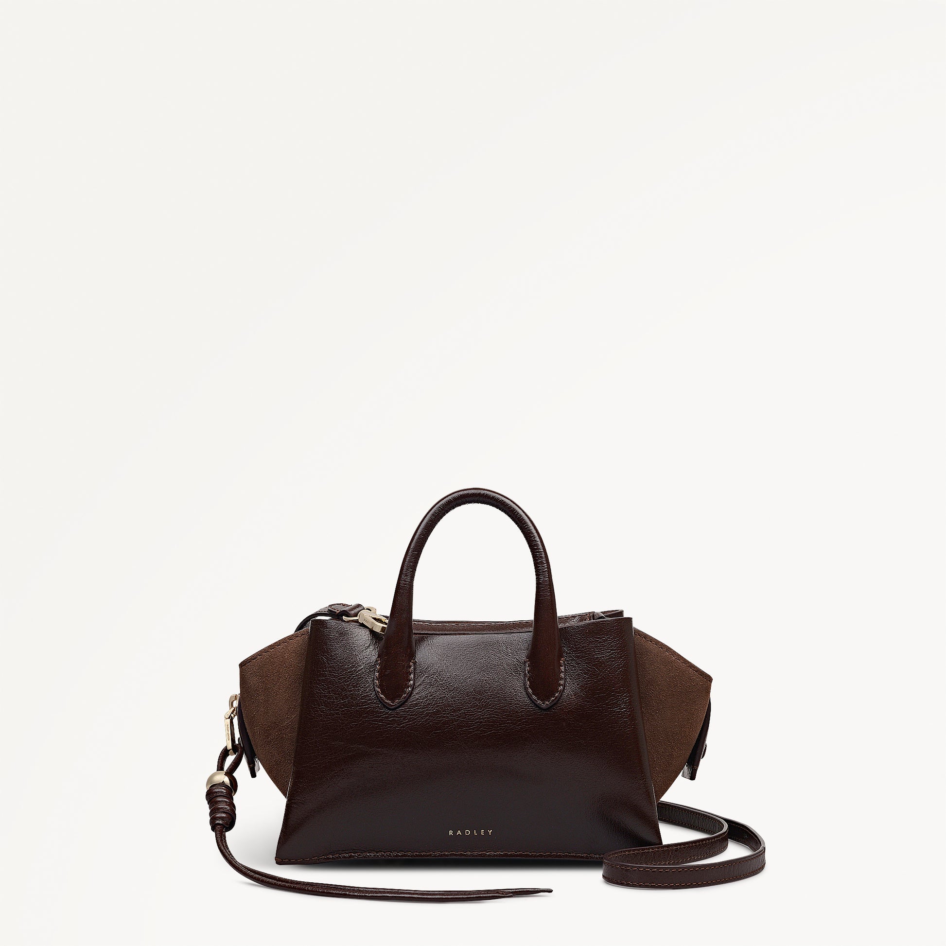 The Romilly Leather Small Ziptop Grab Bag in Dark Oak - 112272