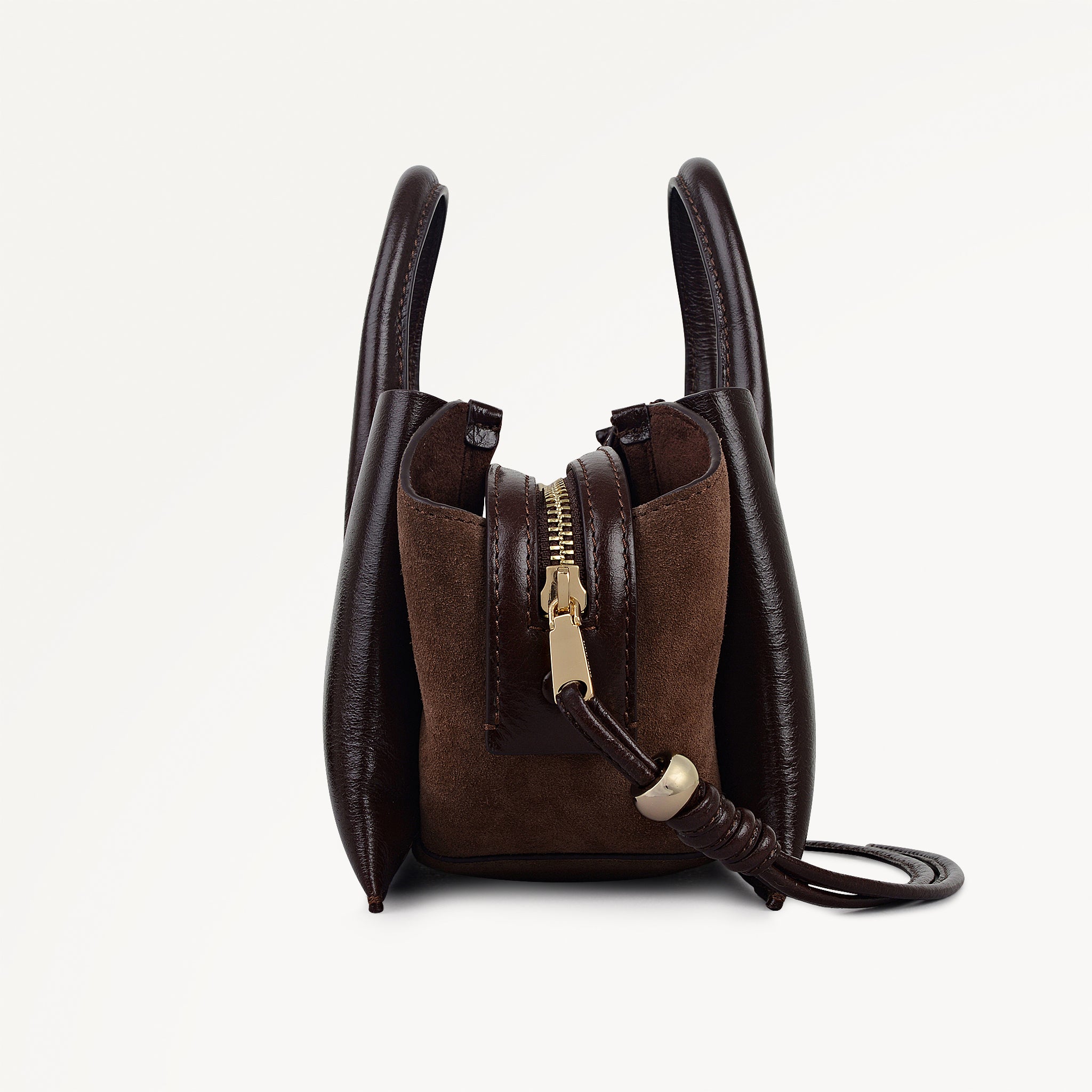 The Romilly Leather Small Ziptop Satchel Bag in Dark Oak - 112272
