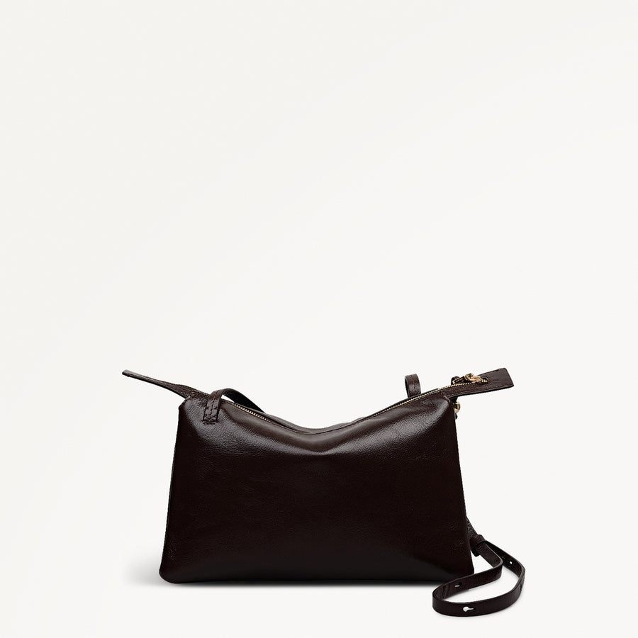 The Romilly Leather Medium Ziptop Cross Body Bag in Dark Oak - 112273