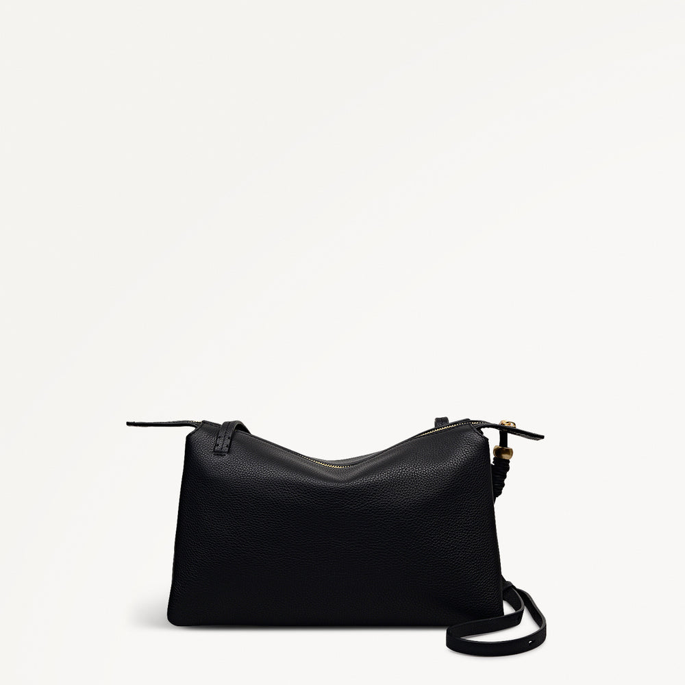 The Romilly Leather Medium Ziptop Cross Body Bag in Black - 112275