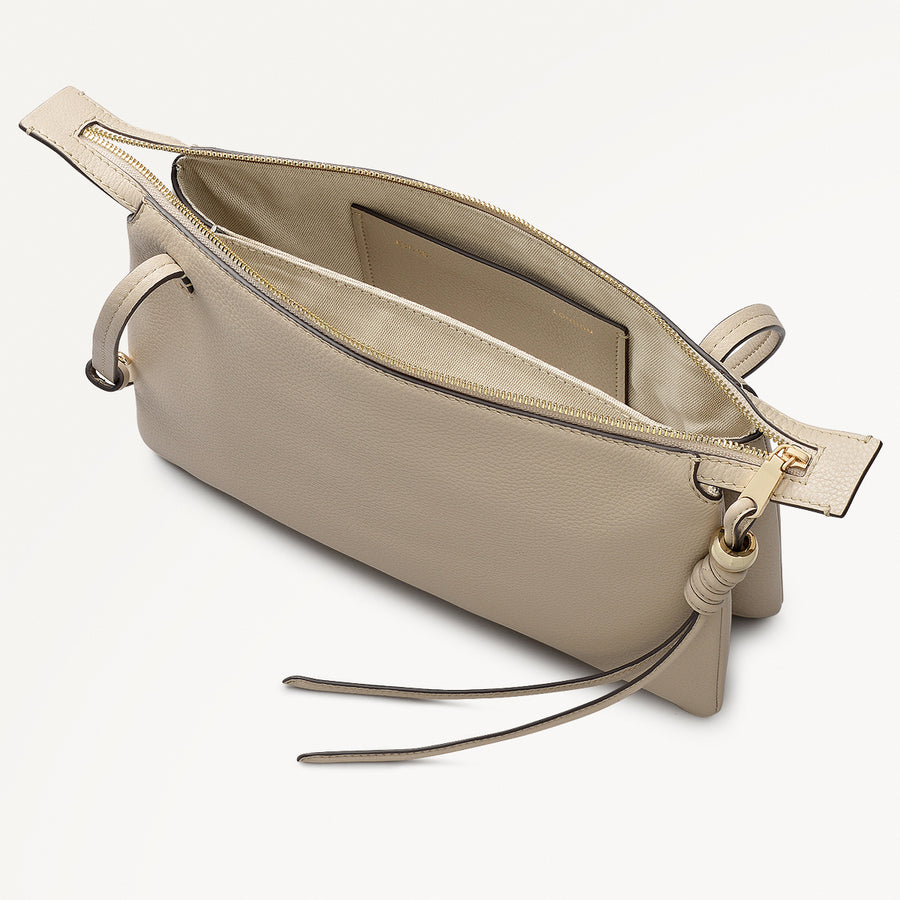 The Romilly Leather Medium Ziptop Cross Body Bag in Porcini - 112276