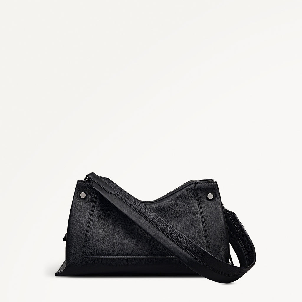 Hope Gardens Leather Medium Ziptop Shoulder Bag in Black - 112277