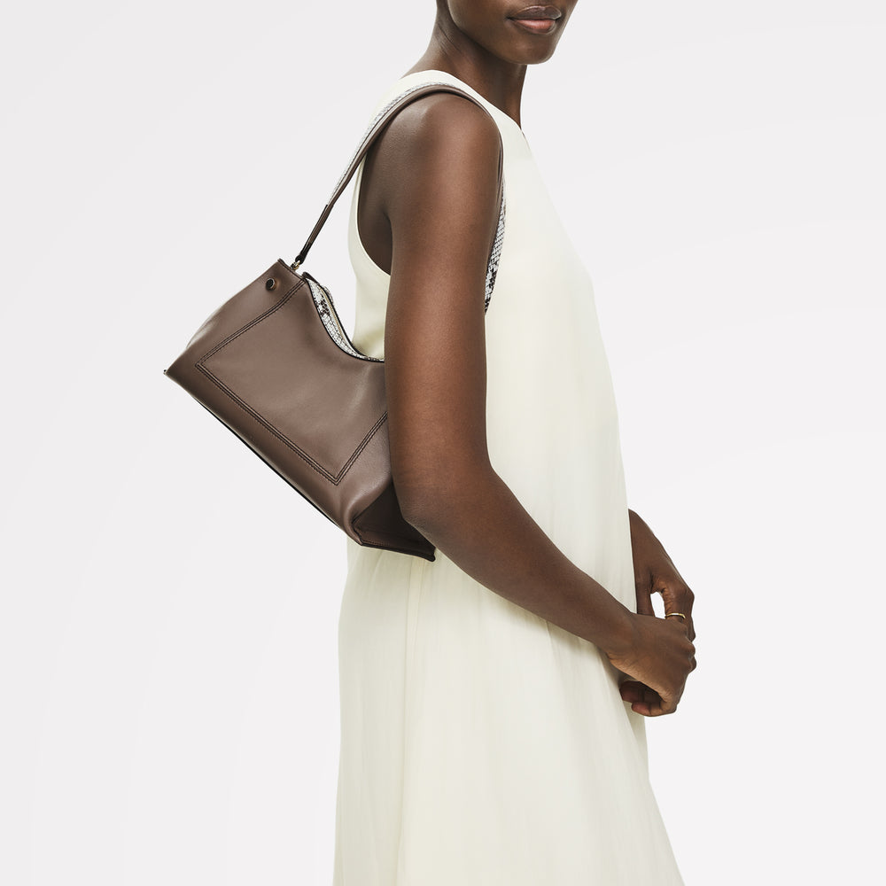 Hope Gardens Leather Medium Ziptop Shoulder Bag in Coffee - 112278