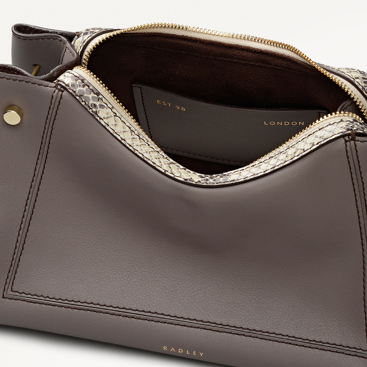 Hope Gardens Leather Medium Ziptop Shoulder Bag in Coffee - 112278