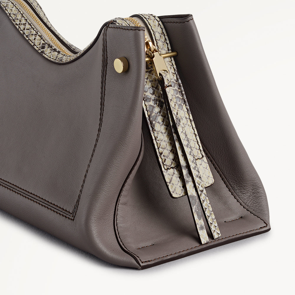 Hope Gardens Leather Medium Ziptop Shoulder Bag in Coffee - 112278