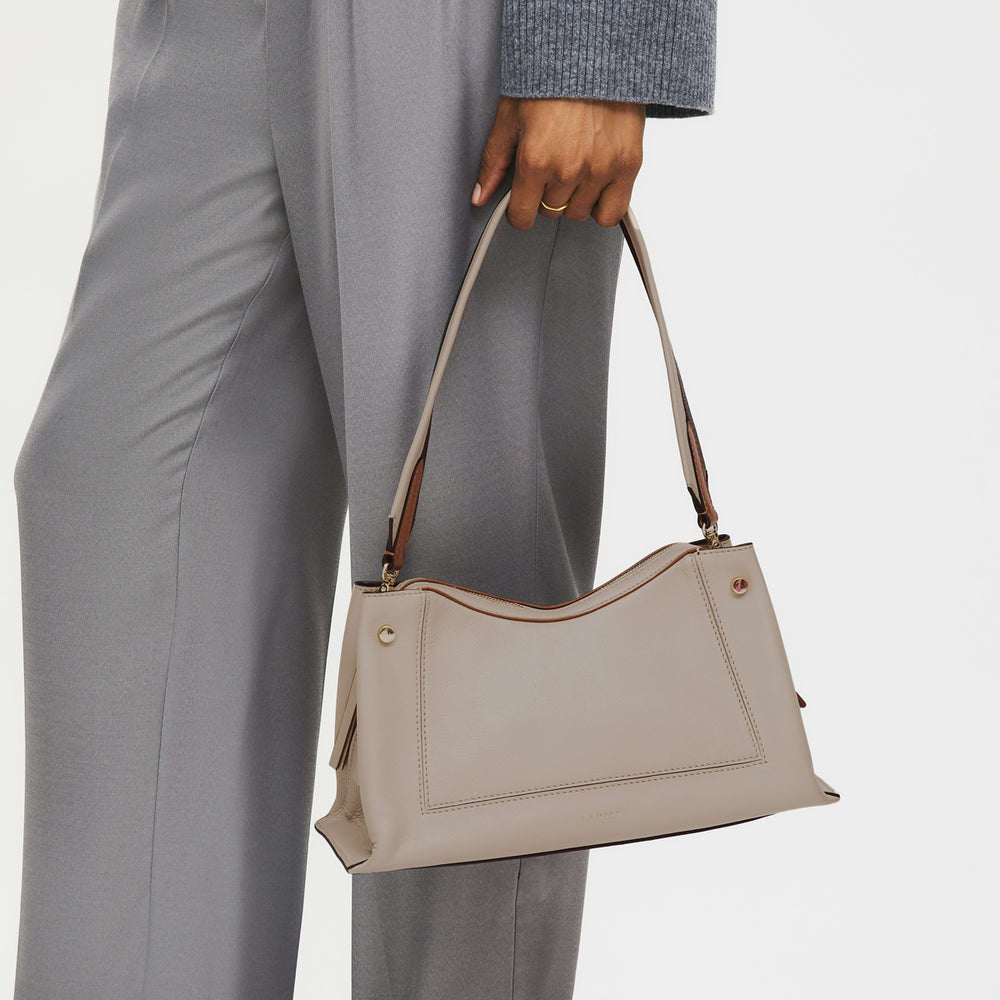 Hope Gardens Leather Medium Ziptop Shoulder Bag in Porcini - 112279