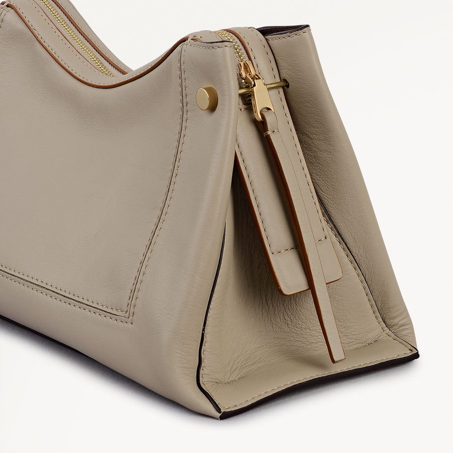 Hope Gardens Leather Medium Ziptop Shoulder Bag in Porcini - 112279