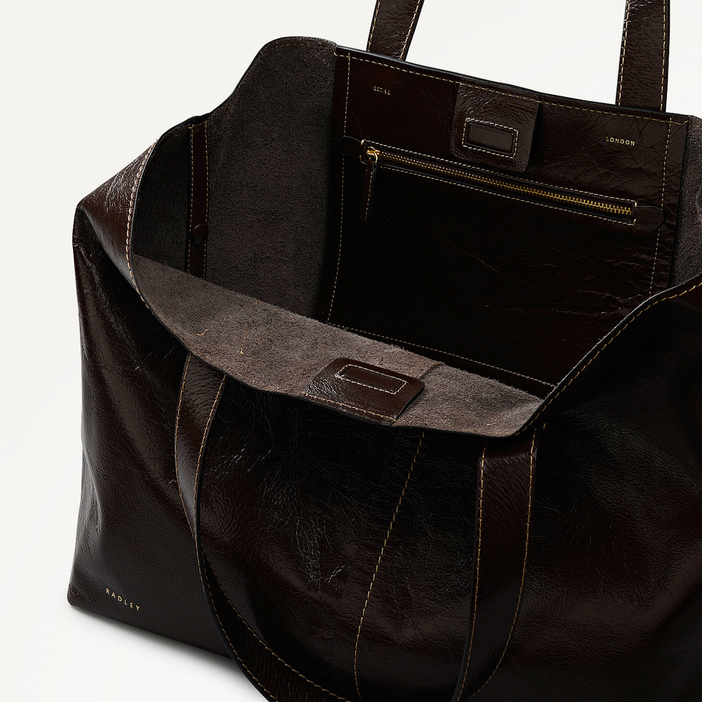 Broadway Market Leather Large Open Top Tote Bag in Dark Oak - 112280