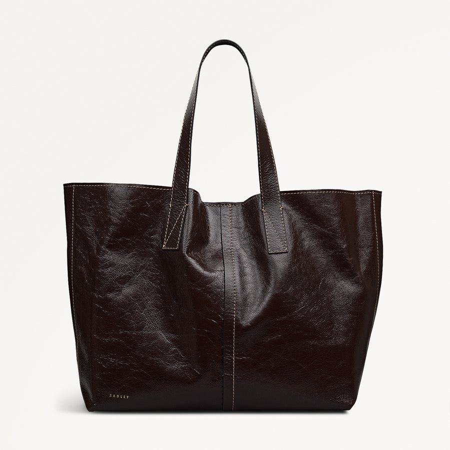 Broadway Market Leather Large Open Top Tote Bag in Dark Oak - 112280