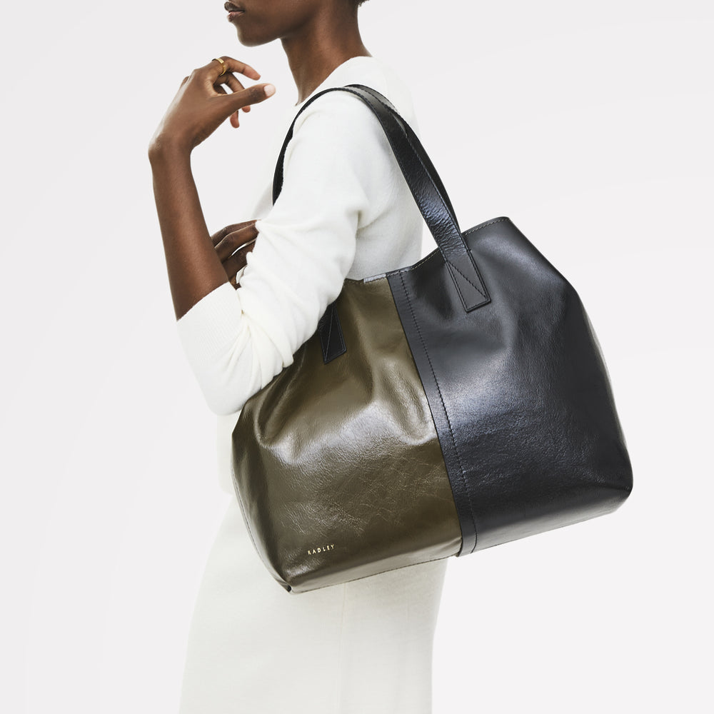 Broadway Market Leather Large Open Top Tote Bag in Pine Needle - 112281