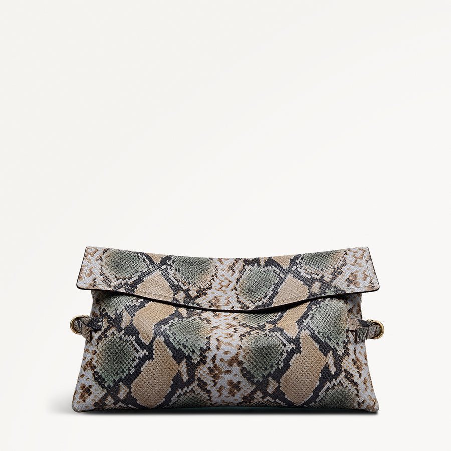 Fleet Street Faux Snake Large Flapover Clutch Bag - RHE24303