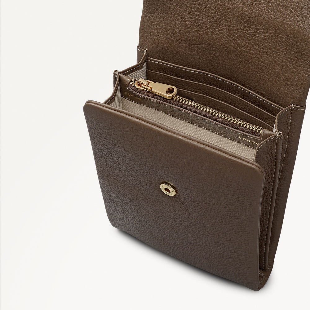 Mallow Street Leather Medium Phone Cross Body Bag in Coffee - 112291
