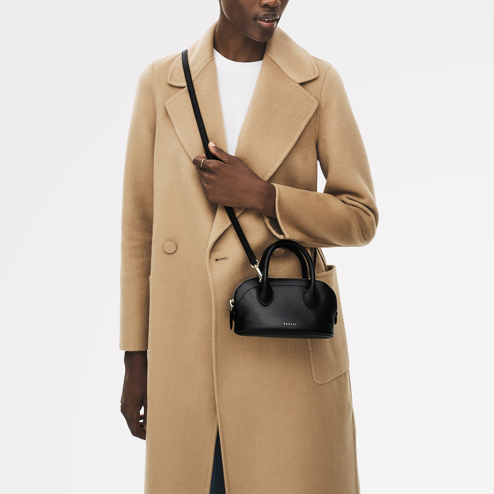 The Muriel Leather Micro Ziptop Satchel Bag in Black - 112296