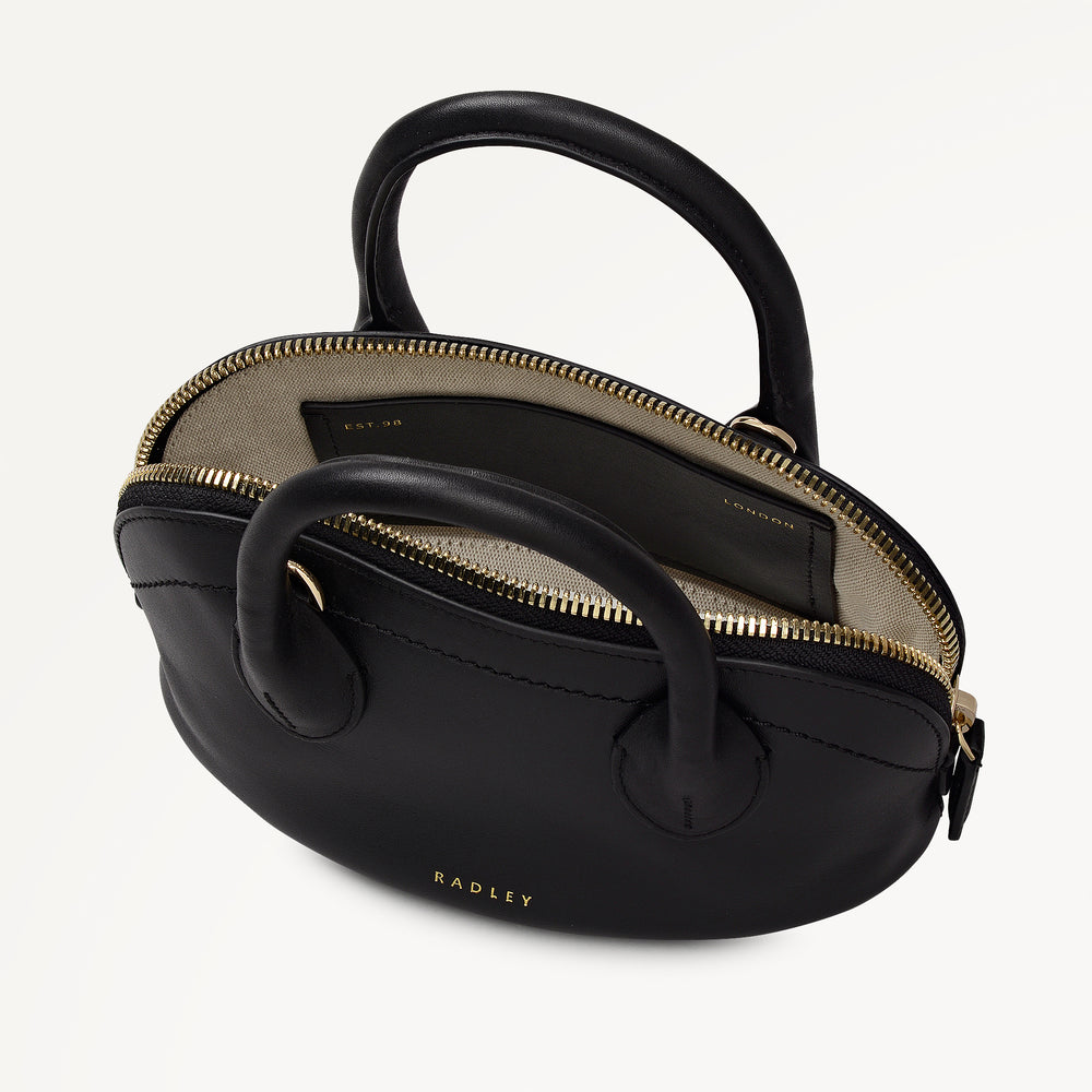 The Muriel Leather Micro Ziptop Satchel Bag in Black - 112296