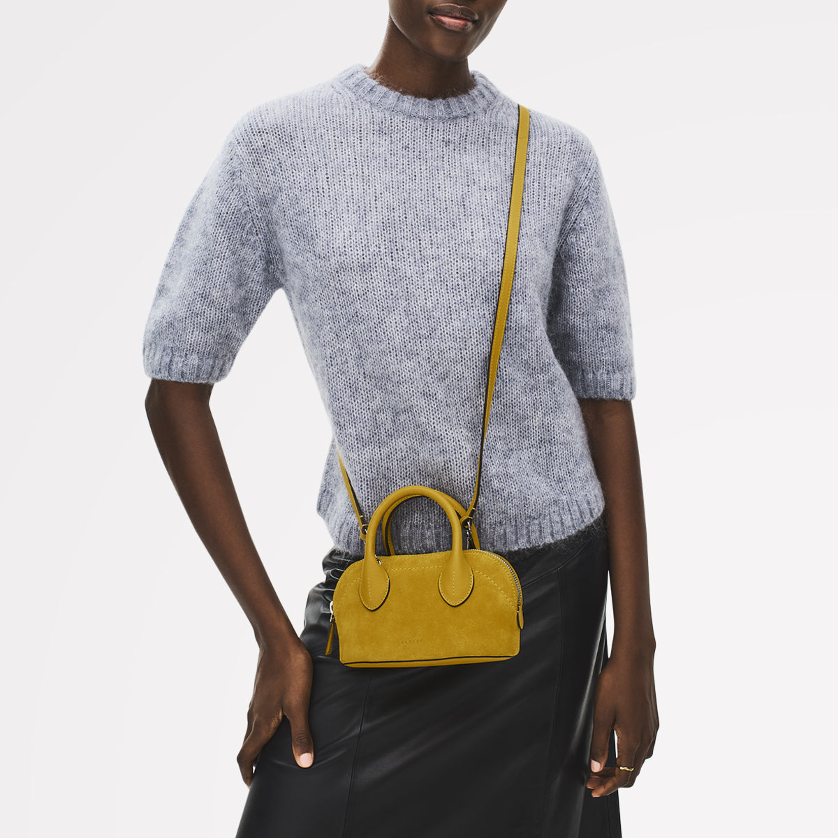 The Muriel Leather Micro Ziptop Satchel Bag in Ochre - 112297