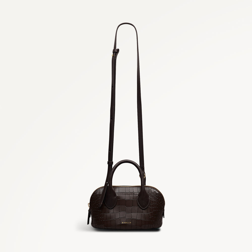 The Muriel Leather Micro Ziptop Satchel Bag in Dark Oak - 112298