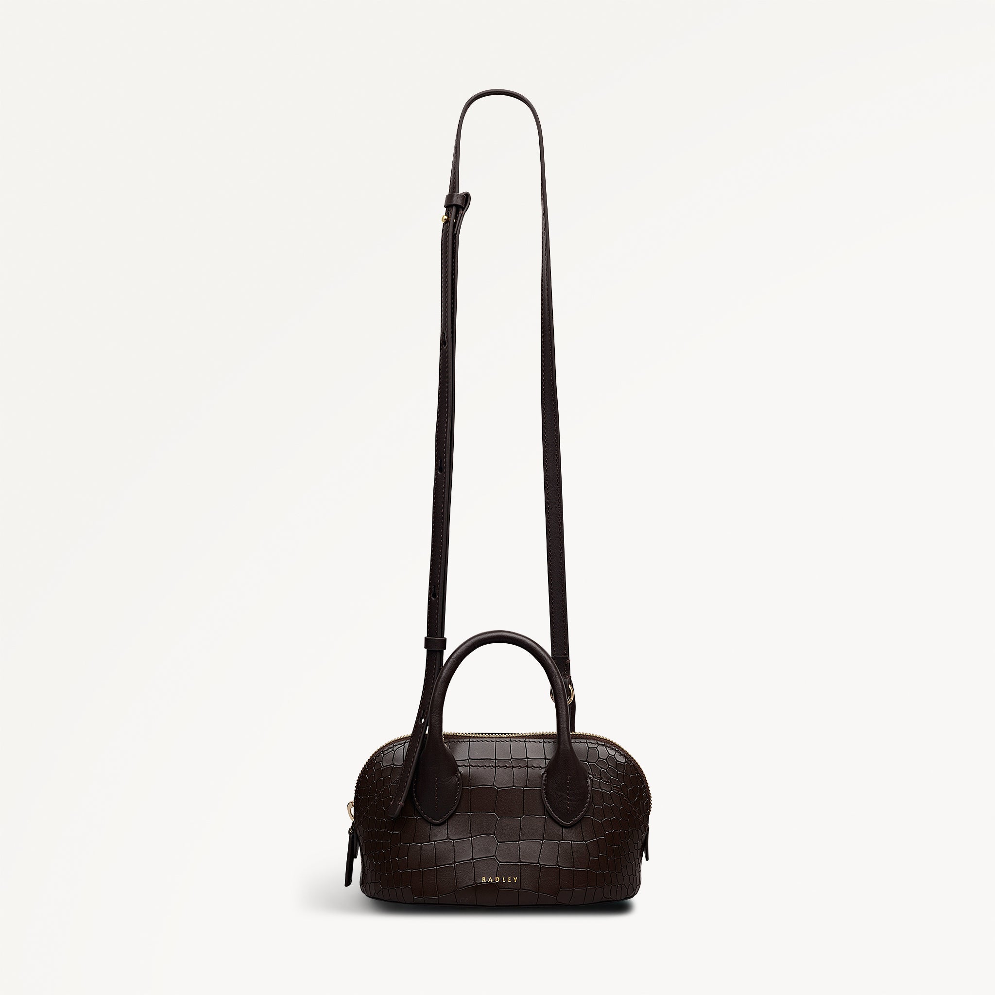 The Muriel Leather Micro Ziptop Satchel Bag in Dark Oak - 112298