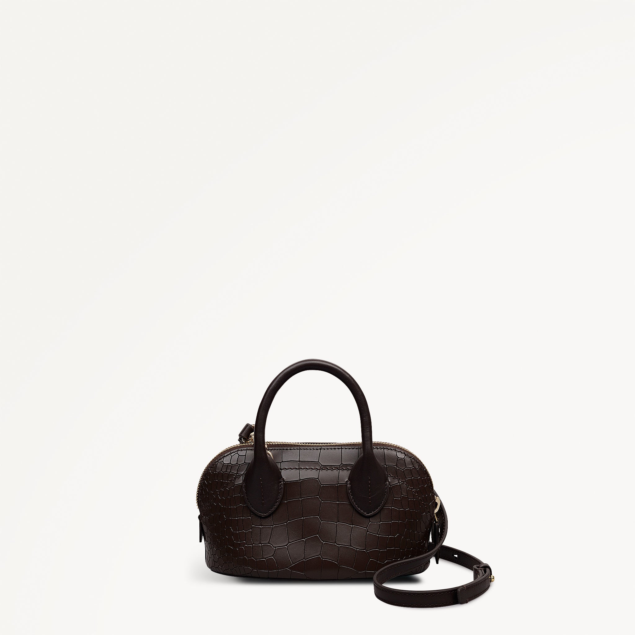 The Muriel Leather Micro Ziptop Satchel Bag in Dark Oak - 112298