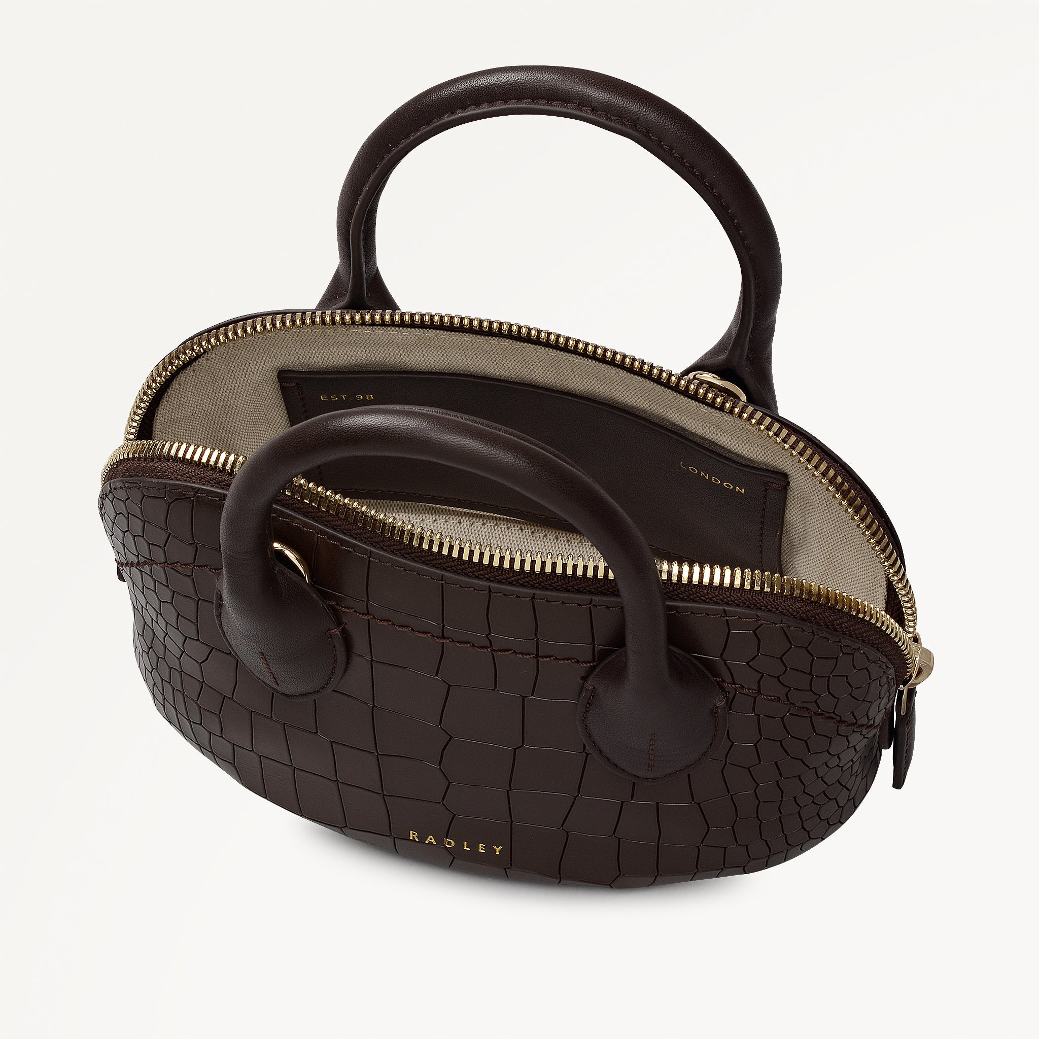 The Muriel Leather Micro Ziptop Satchel Bag in Dark Oak - 112298