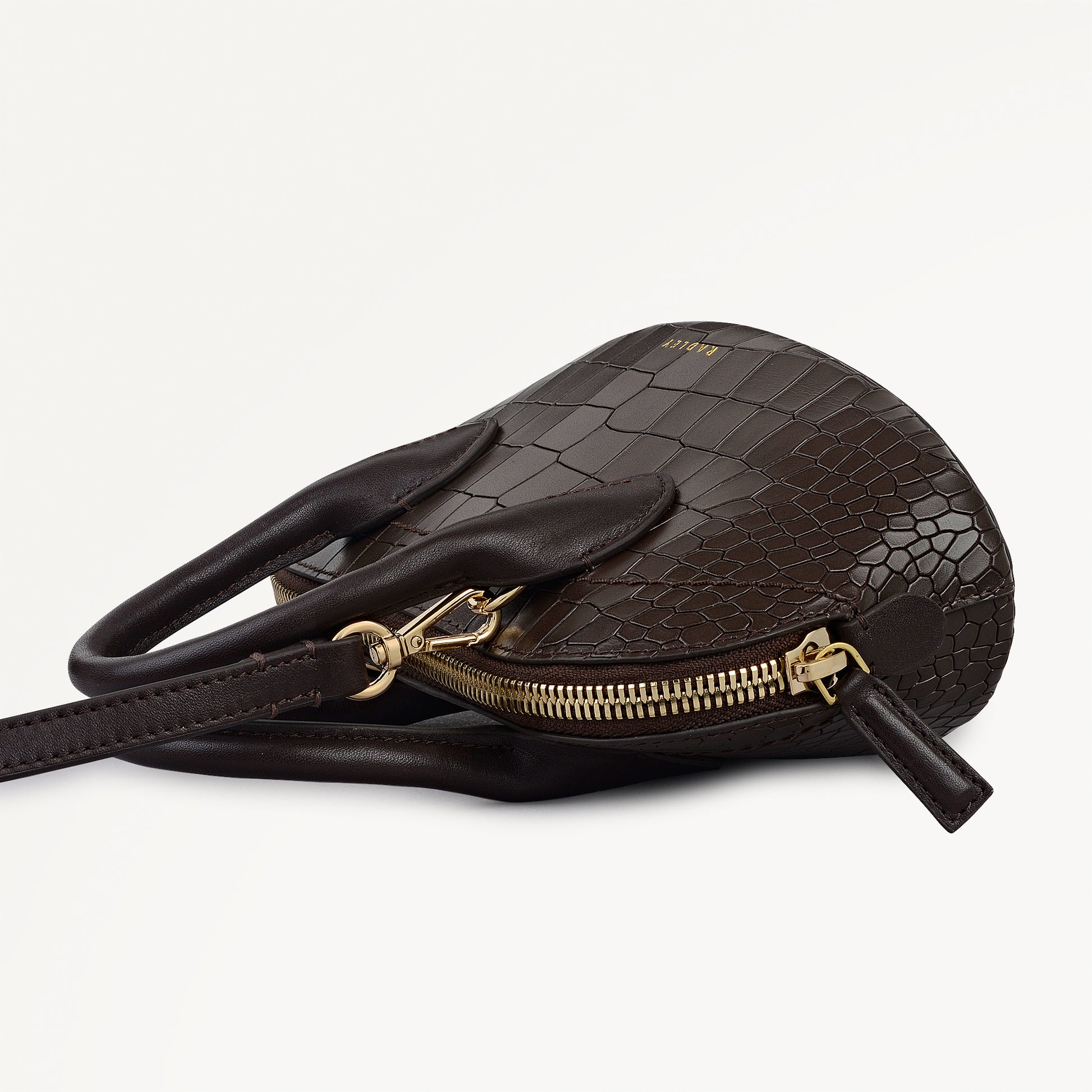 The Muriel Leather Micro Ziptop Grab Bag in Dark Oak - 112298