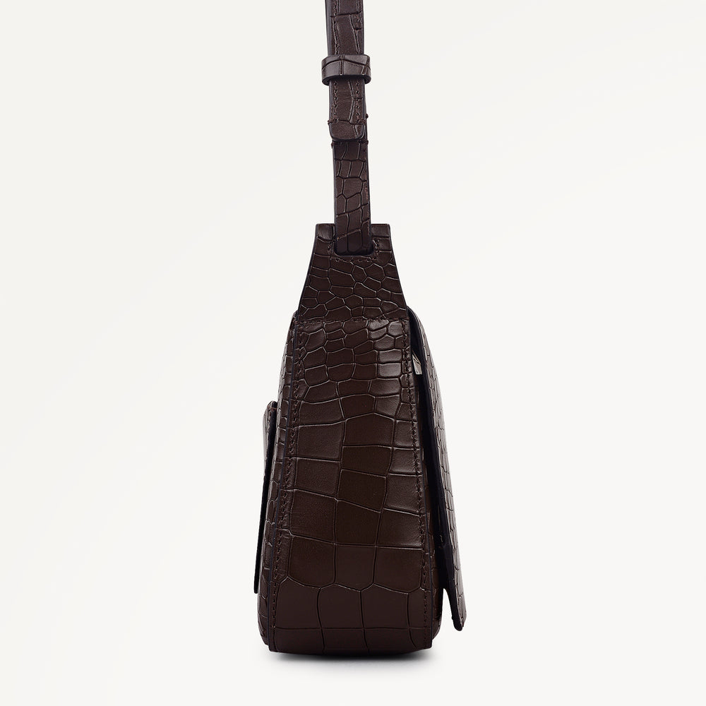 Westwell Lane Leather Small Flapover Cross Body Bag in Dark Oak - 112301