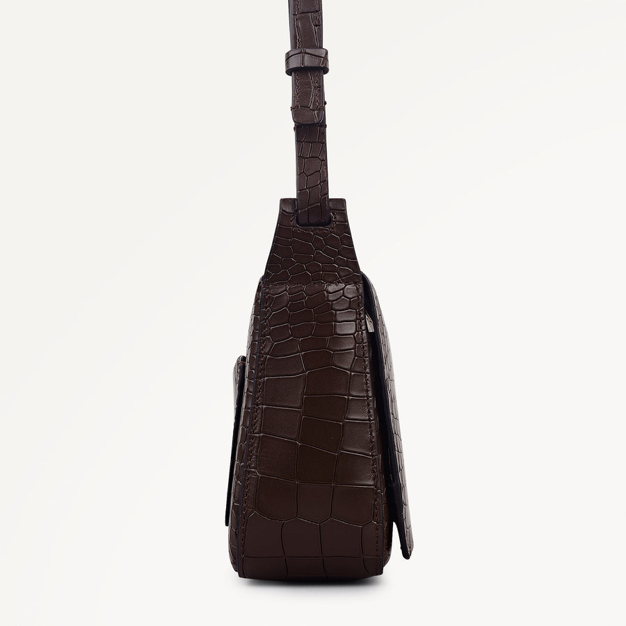 Westwell Lane Leather Small Flapover Cross Body Bag in Dark Oak - 112301