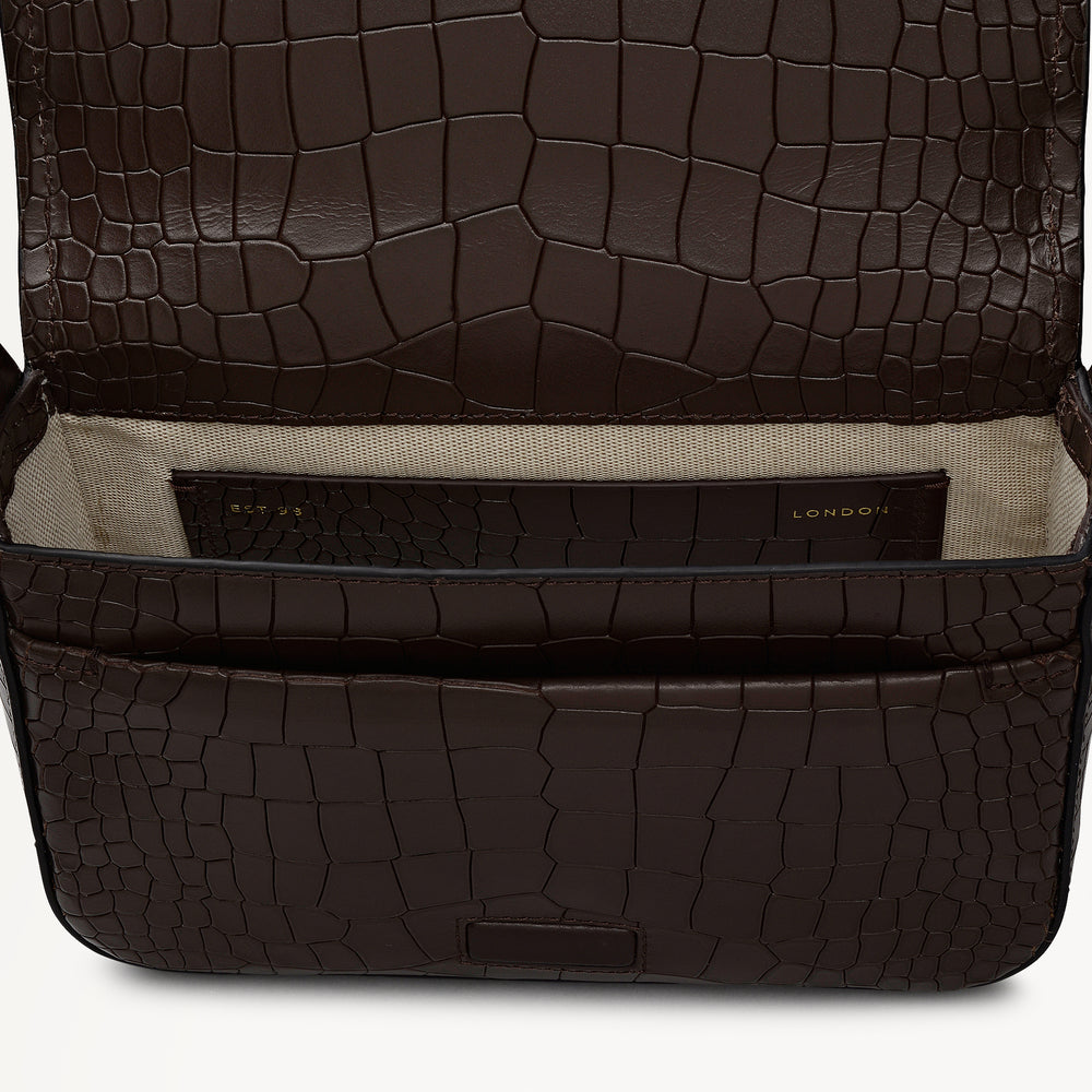 Westwell Lane Leather Small Flapover Cross Body Bag in Dark Oak - 112301