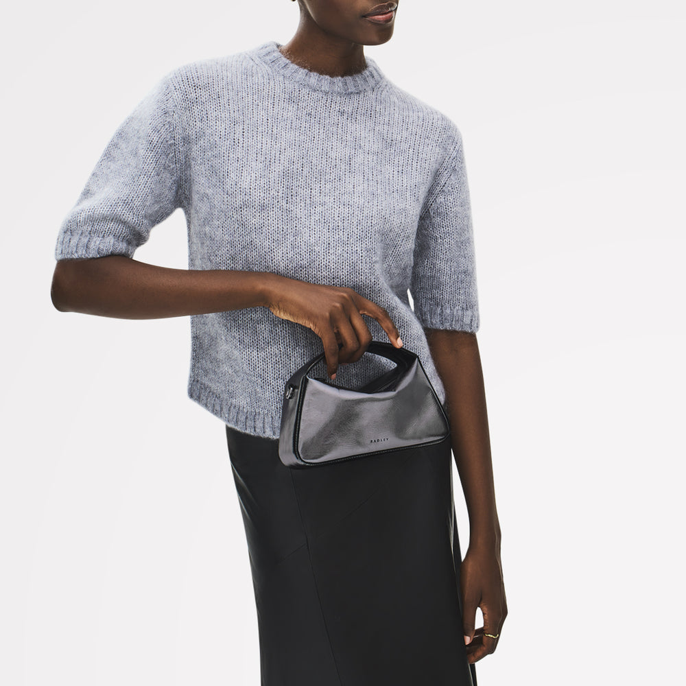 De Beauvoir Leather Small Ziptop Satchel Bag in Silver - 112303