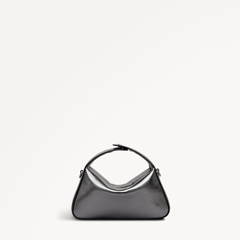 De Beauvoir Leather Small Ziptop Satchel Bag in Silver - 112303