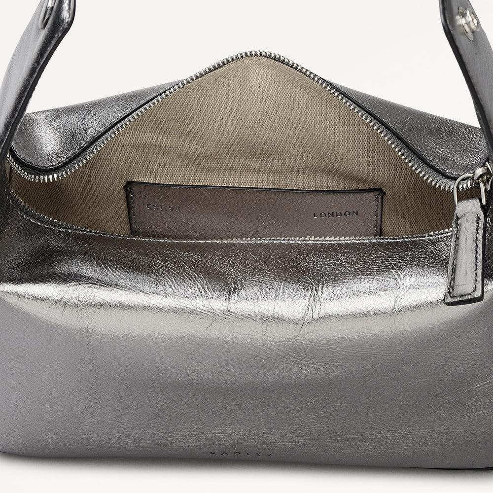 De Beauvoir Leather Small Ziptop Satchel Bag in Silver - 112303