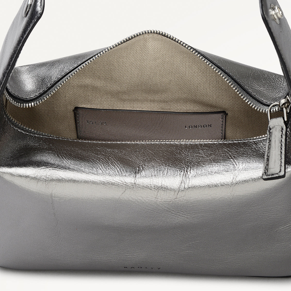 De Beauvoir Leather Small Ziptop Satchel Bag in Silver - 112303