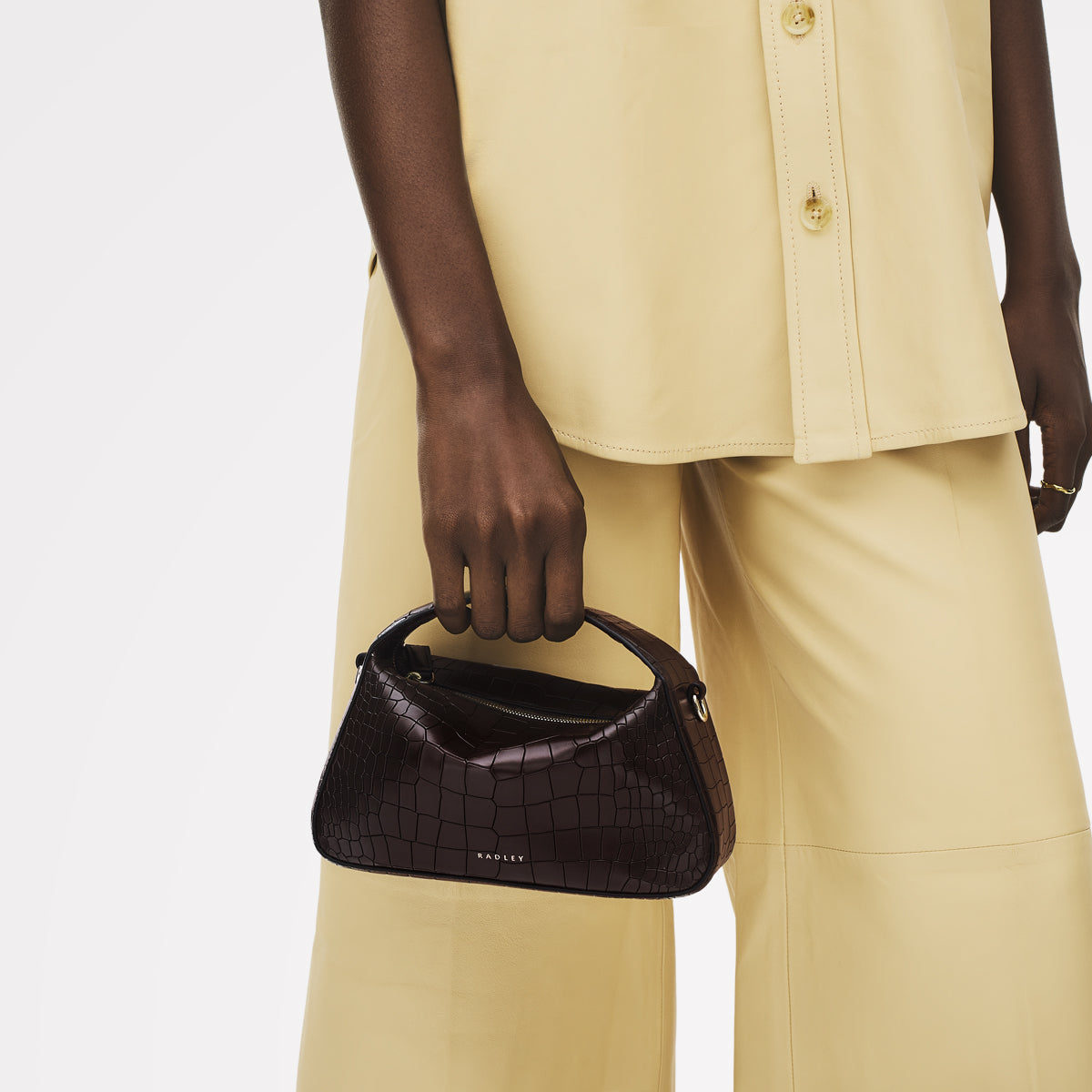 De Beauvoir Leather Small Ziptop Satchel Bag in Dark Oak - 112304